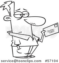 Cartoon Outline Unhappy Guy Mailing a Letter or Tax Payment by Toonaday
