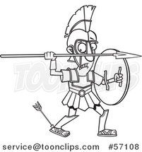Cartoon Outline Greek God, Achilles, with an Arrow in His Heel by Toonaday