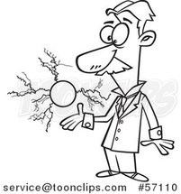 Cartoon Outline Electrical Engineer, Nicola Tesla, with a Floating Ball of Energy by Toonaday