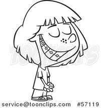 Cartoon Outline Girl Smiling and Showing Her Braces by Toonaday