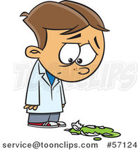 Cartoon White Boy Looking down Sadly at a Broken Science Laboratory Flask by Toonaday