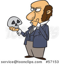 Cartoon Guy, Charles Darwin, Holding a Skull and Thinking by Toonaday