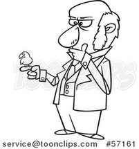 Cartoon Outline Guy, Charles Darwin, Holding a Bird and Thinking by Toonaday