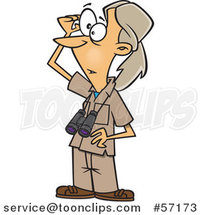 Cartoon Lady, Jane Goodall, Standing and Wearing Binoculars Around Her Neck by Toonaday