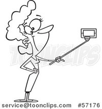 Cartoon Outline Lady Taking a Portrait with a Selfie Stick by Toonaday