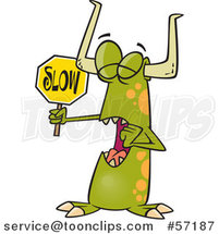 Cartoon Monster Holding a Slow Sign by Toonaday