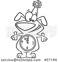 Cartoon Outline Party Dog with a Count down Clock Body by Toonaday