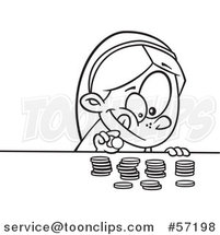 Cartoon Outline Girl Counting Her Money by Toonaday
