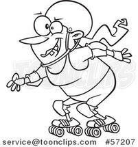 Cartoon Outline Roller Derby Lady Skating by Toonaday