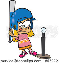 Cartoon Little White Girl Playing T Ball by Toonaday