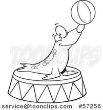 Cartoon Outline Circus Seal Balancing a Ball on His Nose by Toonaday