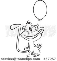 Cartoon Outline Birthday Monkey Holding a Party Balloon by Toonaday