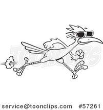 Cartoon Outline Sprinting Roadrunner Bird Wearing Sunglasses by Toonaday