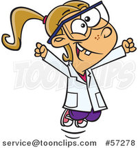 Cartoon White School Girl Cheering in Science Class by Toonaday
