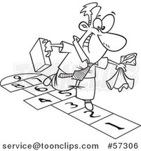 Cartoon Outline of Business Man Playing Hopscotch by Toonaday
