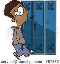 Cartoon Black School Boy Whistling and Sneaking Around Lockers by Toonaday