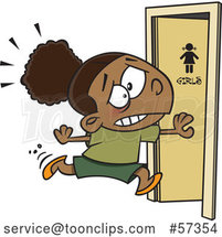 Cartoon Black School Girl Running to the Restroom by Toonaday