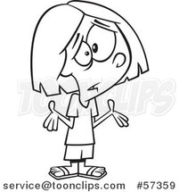 Cartoon Outline of Girl Shrugging and Not Understanding by Toonaday