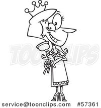 Cartoon Outline of Lady Wearing a Crown and Holding a Plunger by Toonaday