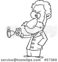 Cartoon Outline of Physiologist, Ivan Pavlov, Ringing a Bell by Toonaday