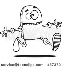 Cartoon Outline of Happy Robot Running with His Arms Open by Toonaday