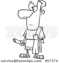 Cartoon Outline of Greek Senator Guy Holding a Scroll by Toonaday