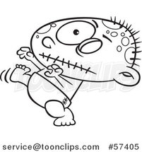 Cartoon Outline of Zombie Baby Walking by Toonaday
