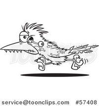 Cartoon Outline of Zombie Roadrunner Bird with an Eyeball Hanging out by Toonaday