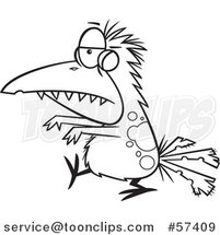 Cartoon Outline of Zombie Bird Walking by Toonaday