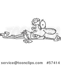 Cartoon Outline of Zombie with His Lower Body Missing and Guts Hanging Out, Crawling in the Ground by Toonaday