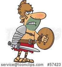 Determined Cartoon Gladiator Holding a Sword and Shield by Toonaday