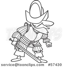 Cartoon Outline of Mad Conquistador Holding a Sword by Toonaday