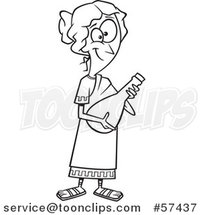 Cartoon Outline of Happy Roman Lady Holding a Jar by Toonaday