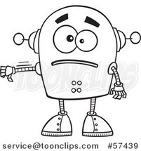 Cartoon Outline of Sad Robot Giving a Thumb down by Toonaday