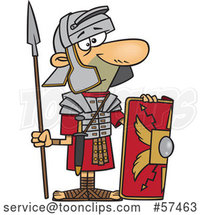 Cartoon Roman Soldier with a Shield and Spear by Toonaday