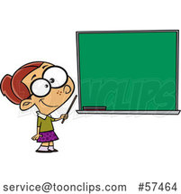 Cartoon White School Girl Pretending to Be a Teacher, Standing by a Chalk Board by Toonaday