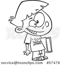 Cartoon Outline of School Boy Wearing an I Love Literature Shirt by Toonaday