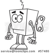 Cartoon Outline of Low Tech Boxy Robot by Toonaday