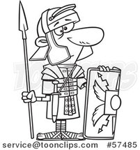 Cartoon Outline of Roman Soldier with a Shield and Spear by Toonaday