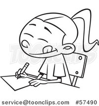 Cartoon Outline of School Girl Writing an Essay by Toonaday