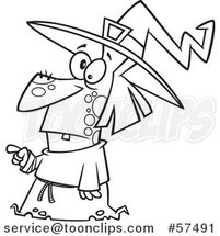 Cartoon Outline of Warty Witch Pointing by Toonaday