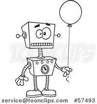 Cartoon Outline of Birthday Robot Holding a Balloon by Toonaday