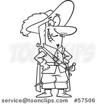 Cartoon Outline of Musketeer Standing with Hands on His Hips by Toonaday