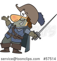 Cartoon Musketeer Presenting and Holding a Sword by Toonaday