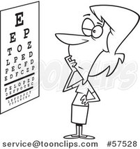 Cartoon Outline of Woman Trying to Read an Eye Chart by Toonaday