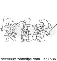 Cartoon Outline of Group of the Three Musketeers by Toonaday