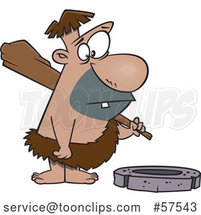Cartoon Caveman Looking Expectantly at a Stone Wheel by Toonaday