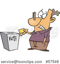 Cartoon White Guy with a Clip on His Nose, Casting His Vote by Toonaday