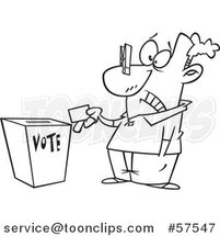 Cartoon Outline of Man with a Clip on His Nose, Casting His Vote by Toonaday