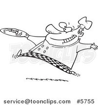 Cartoon Black and White Line Drawing of a Chef Serving Haute Cuisine by Toonaday